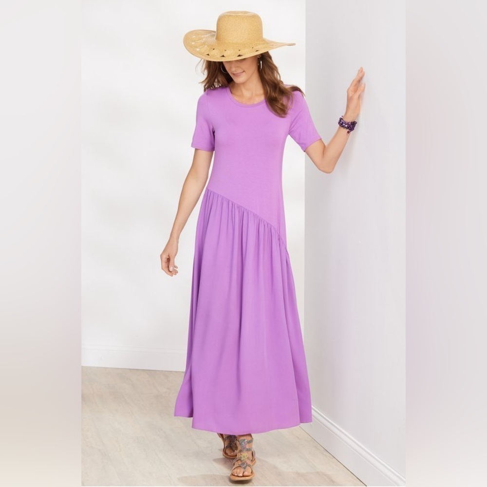 Soft Surroundings Size M Lark Viscose Stretchy Maxi‎ Dress Asymmetrical Purple
